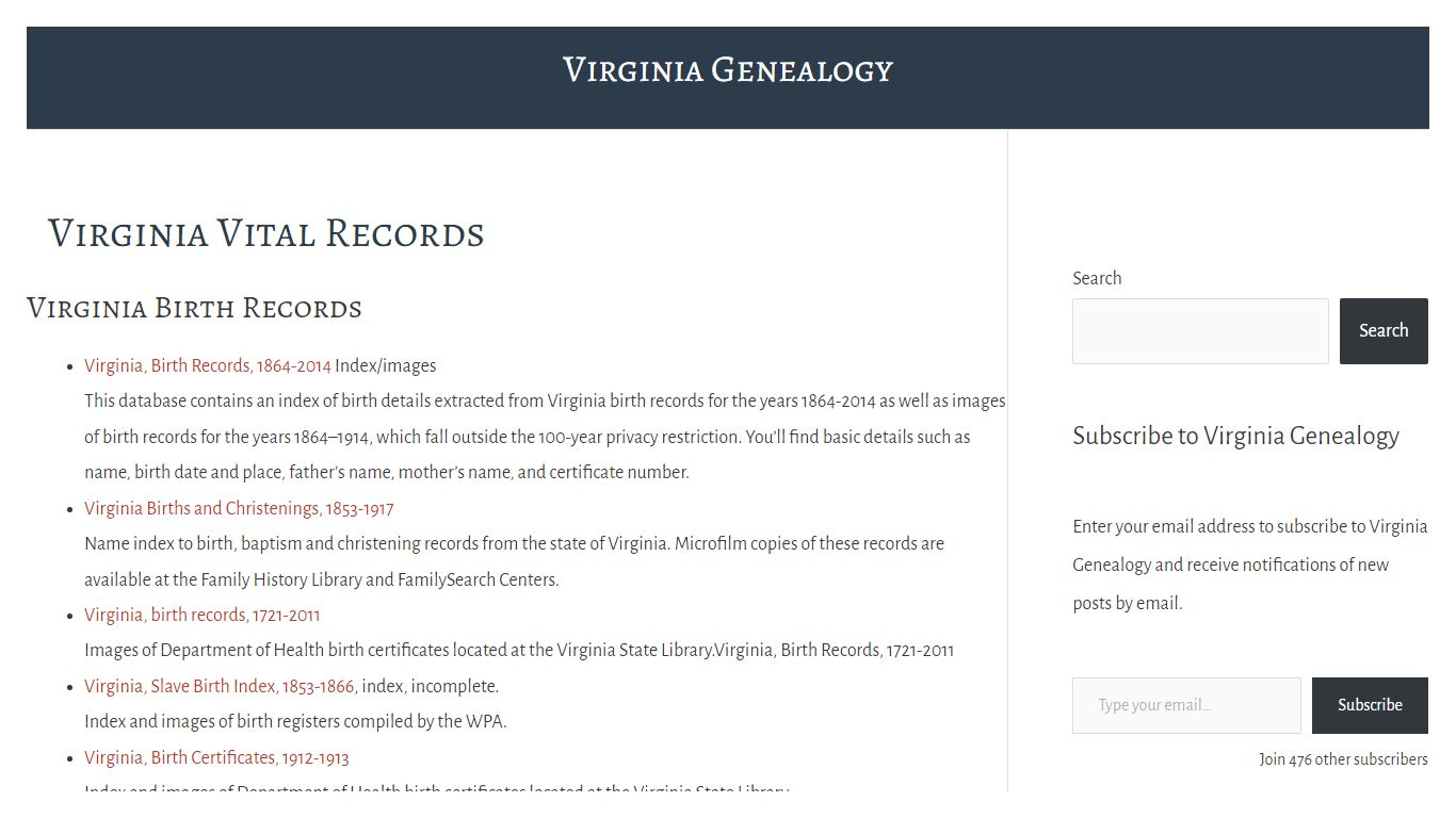 Virginia Vital Records - Virginia Genealogy