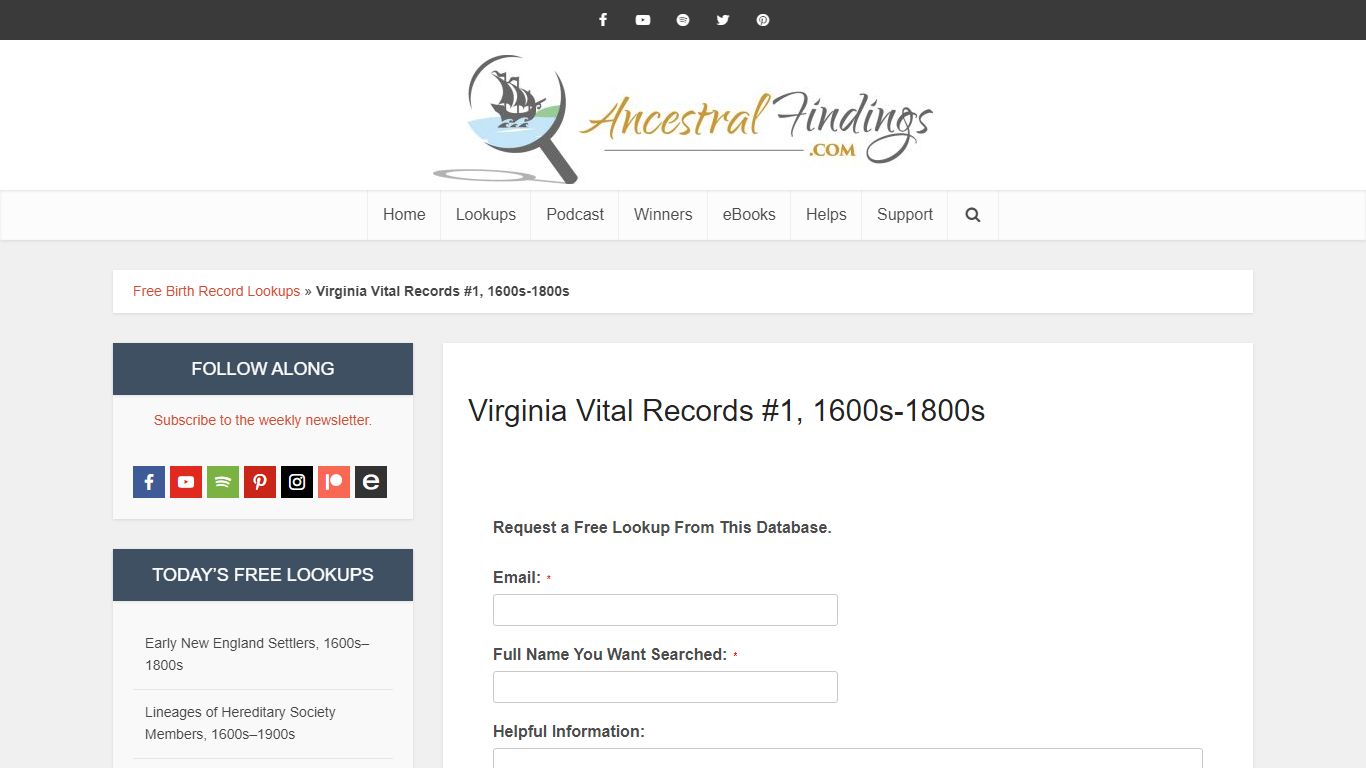 Virginia Vital Records #1, 1600s-1800s | Ancestral Findings